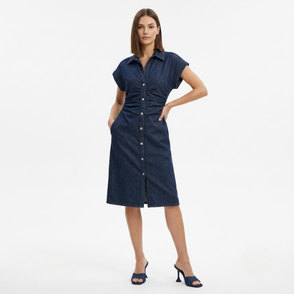 Ruched Midi Shirt Dress