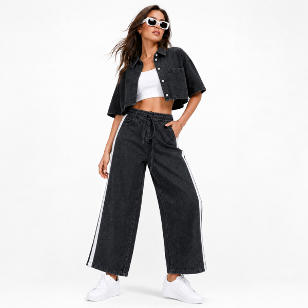 Flowy Denim with Side Stripe Detail