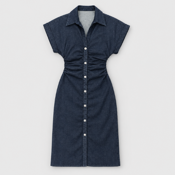 Ruched Midi Shirt Dress