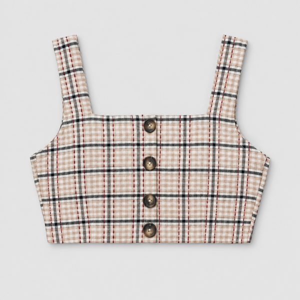 Plaid Square Neck Crop Top