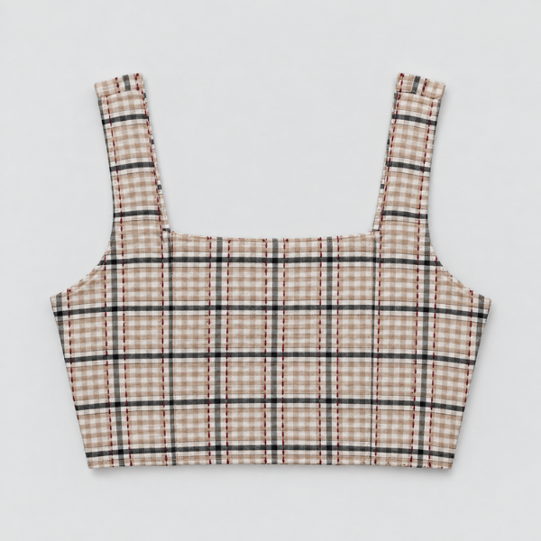 Plaid Square Neck Crop Top