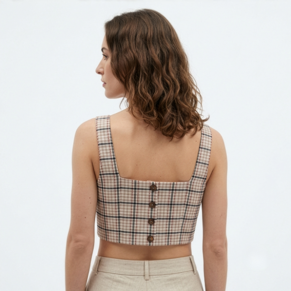 Plaid Square Neck Crop Top