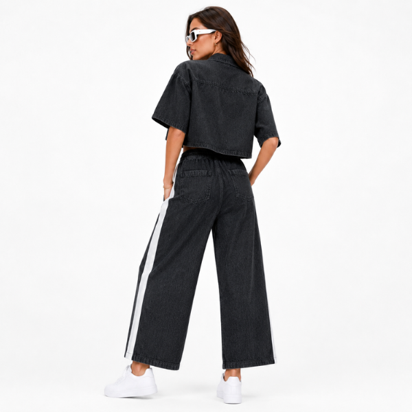 Flowy Denim with Side Stripe Detail