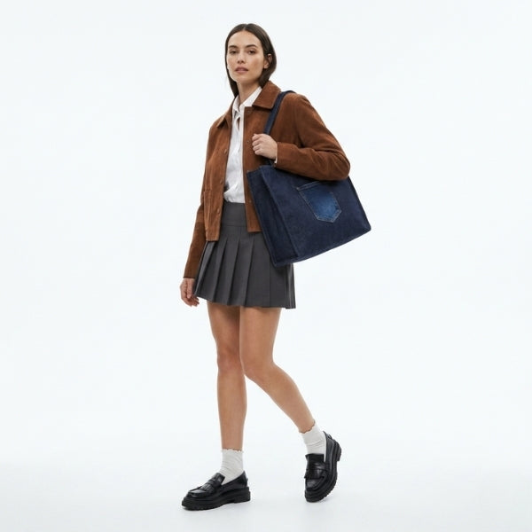Denim Solid Tote Bag