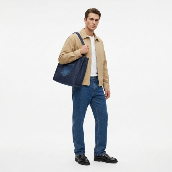 Denim Solid Tote Bag