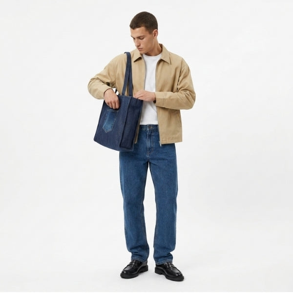 Denim Solid Tote Bag