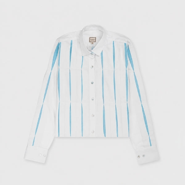 Cropped Pleated Shirt Blue