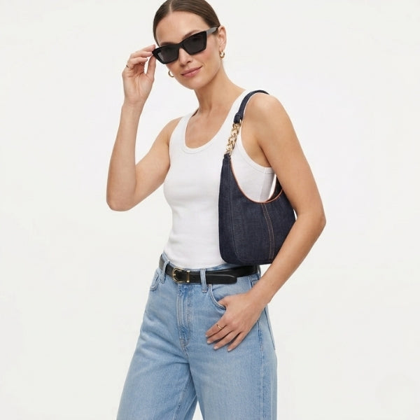 Denim Bag with Gold Chain