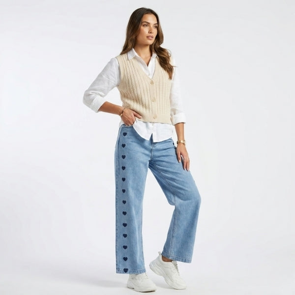 Heart Embroidered Baggy Jeans
