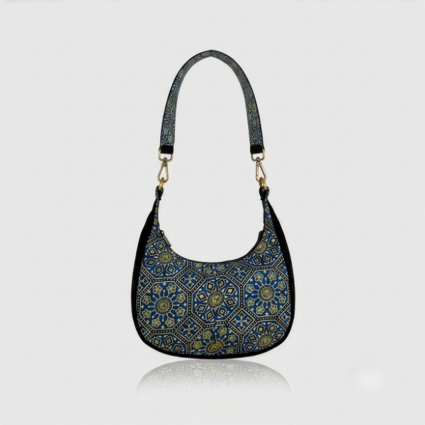 Ajrakh Shoulder Bag Teal & Black