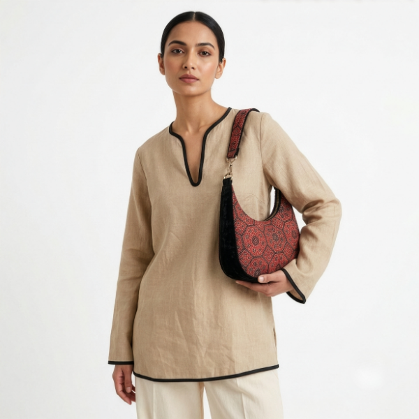 Ajrakh Shoulder Bag Red & Black