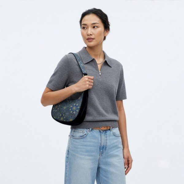 Ajrakh Shoulder Bag Teal & Black