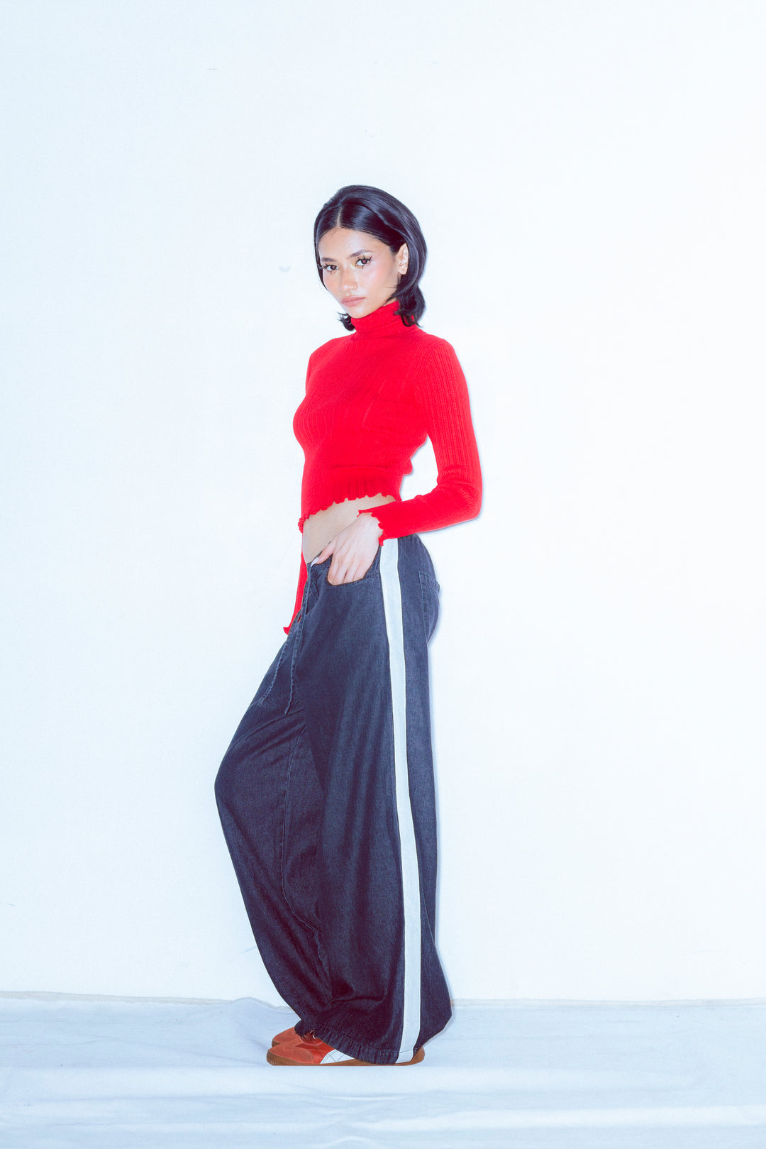 Flowy Denim with Side Stripe Detail