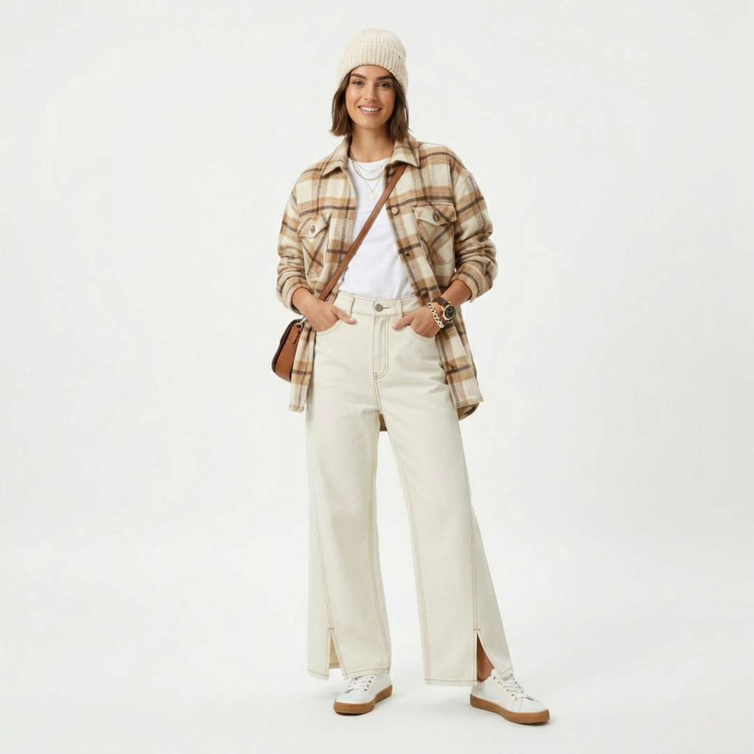 Ecru Wide Leg Jeans