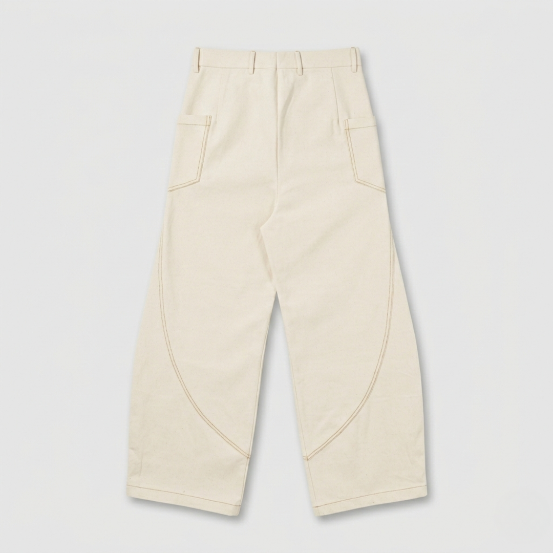 Ecru Canvas Barrel Leg Trousers