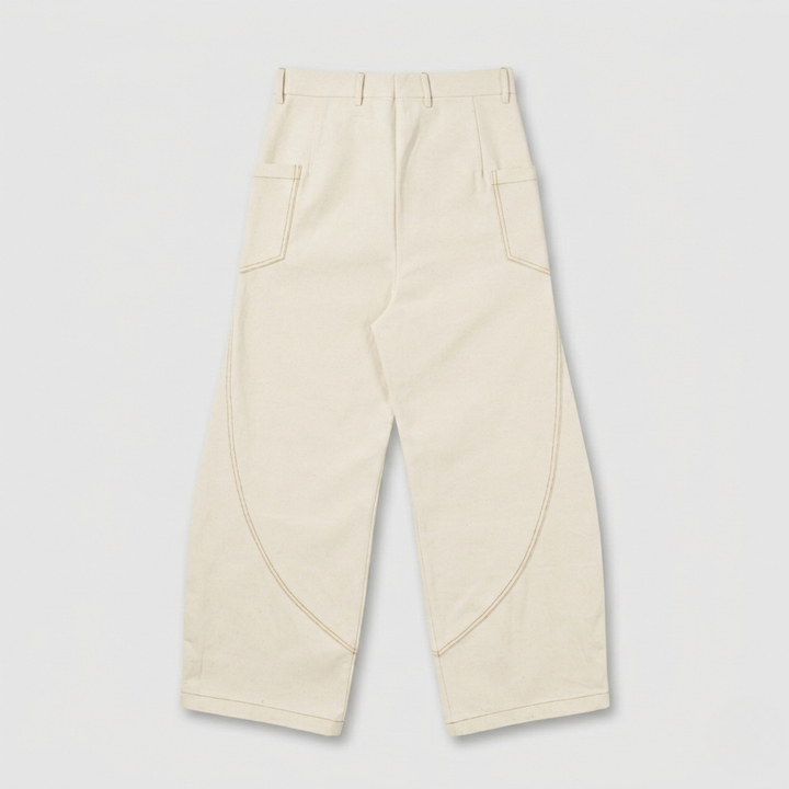 Ecru Canvas Barrel Leg Trousers