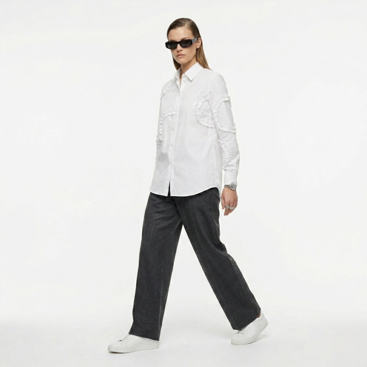 White Frill Detail Long Shirt