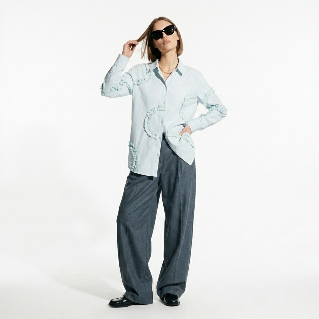 Frill Detail Long Shirt Mint