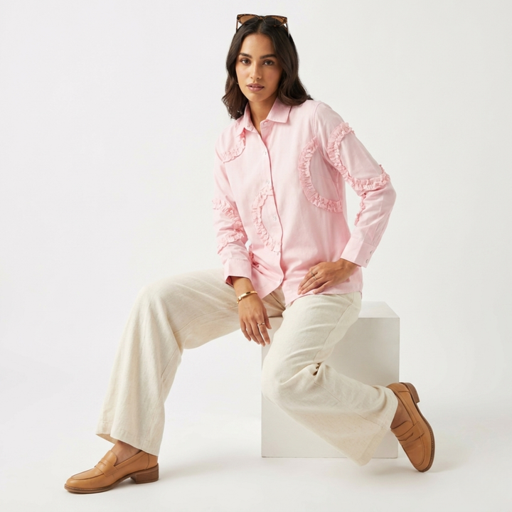 Frill Detail Long Shirt Pink
