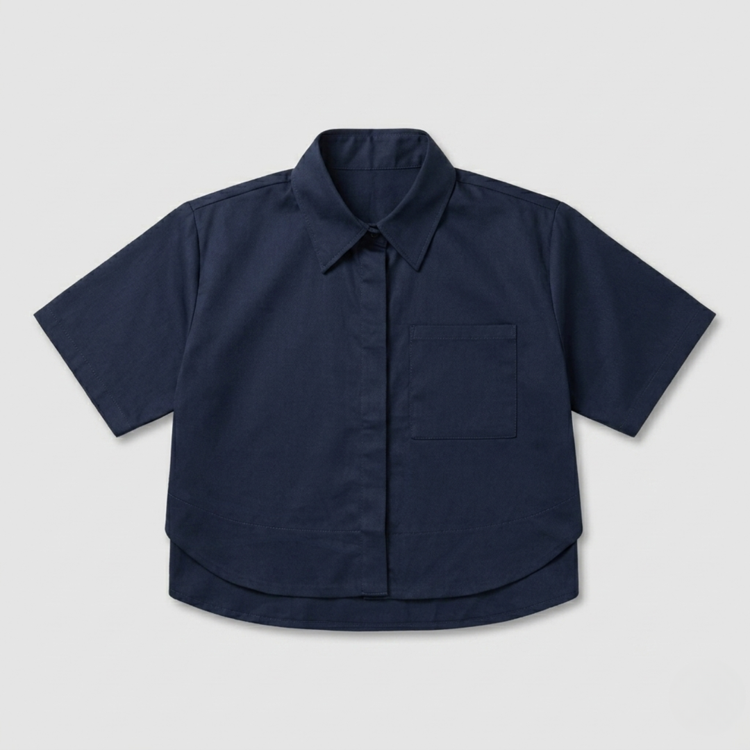 Navy Boxy Cropped Button Down