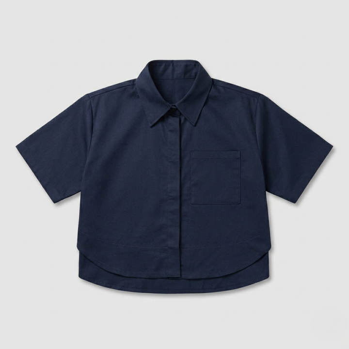 Navy Boxy Cropped Button Down
