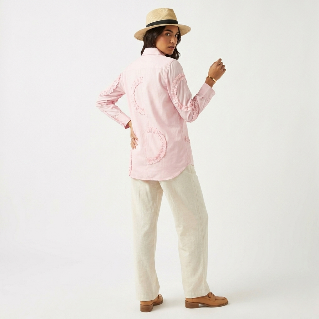 Frill Detail Long Shirt Pink