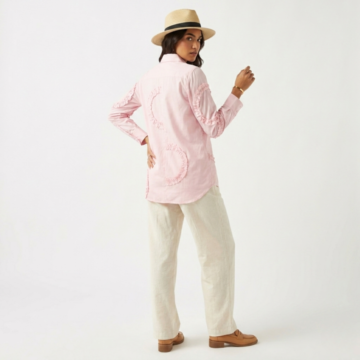 Frill Detail Long Shirt Pink