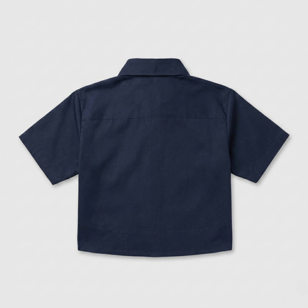Navy Boxy Cropped Button Down