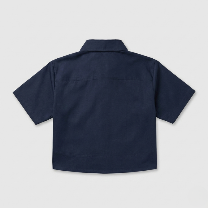 Navy Boxy Cropped Button Down