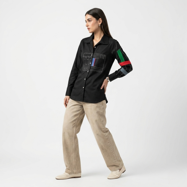 Black Embroidery Mosaic Shirt
