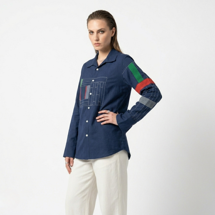 Blue Embroidery Mosaic Shirt
