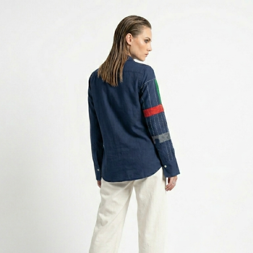 Blue Embroidery Mosaic Shirt