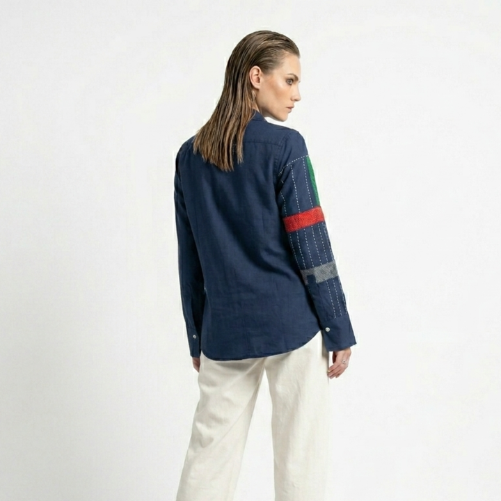 Blue Embroidery Mosaic Shirt