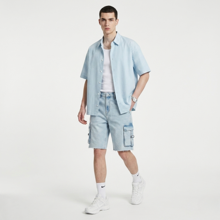 Bleached Blue Cargo Shorts