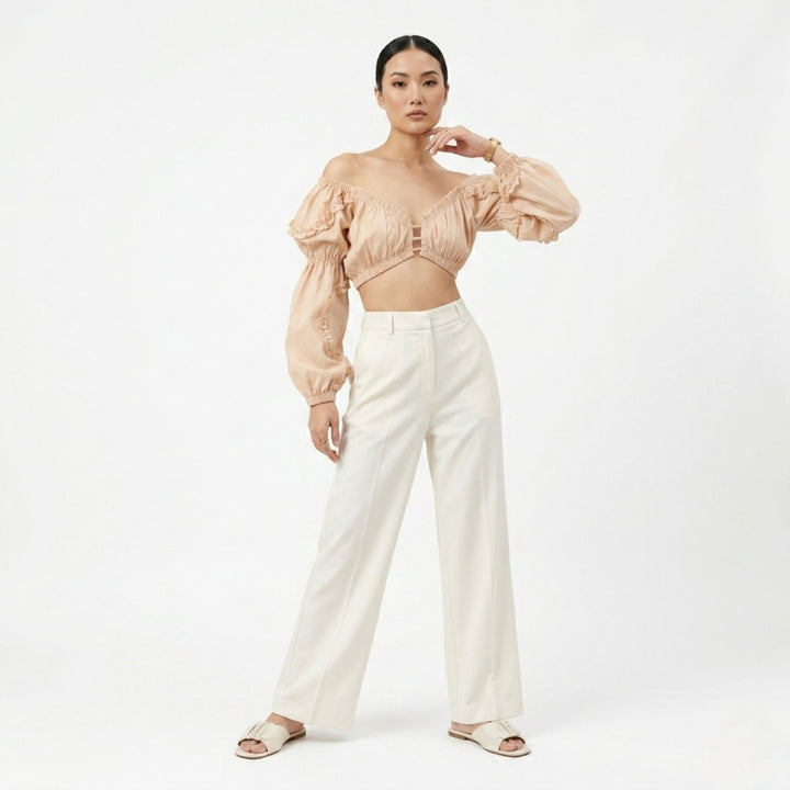 Peasant Crop Top Beige