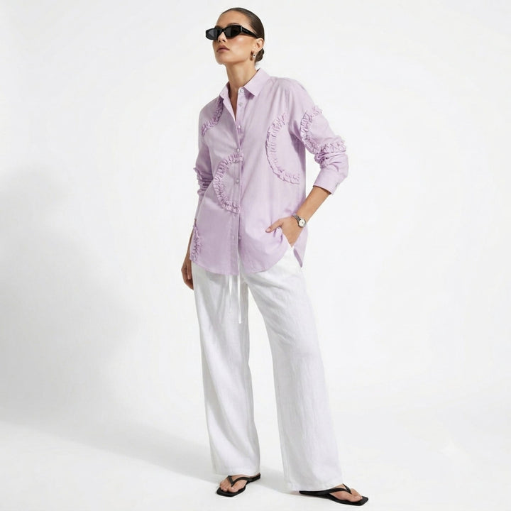 Frill Detail Long Shirt Lilac