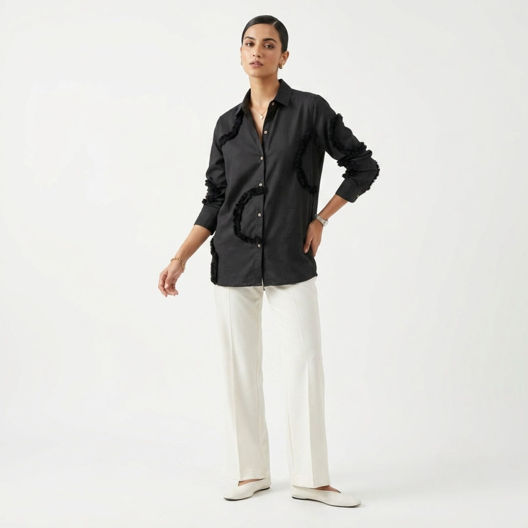 Black Frill Detail Long Shirt