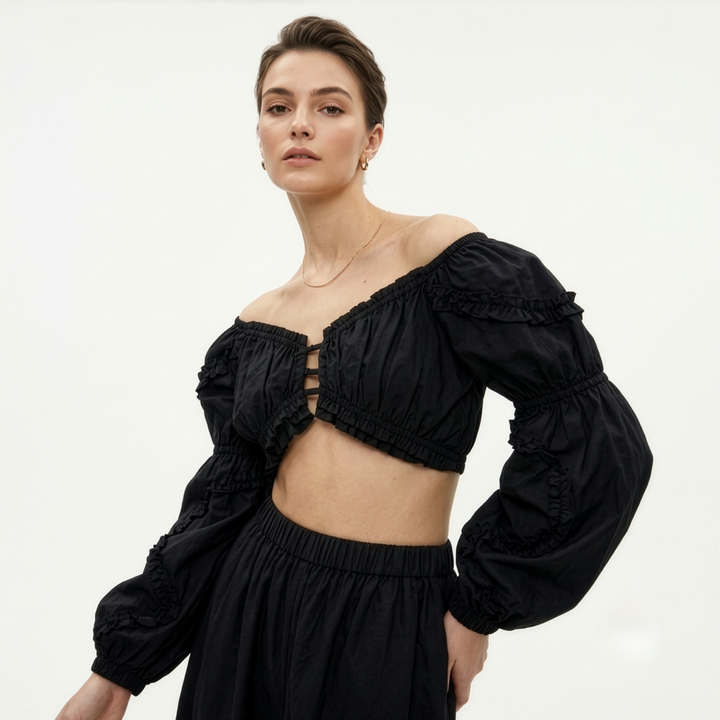 Peasant Crop Top Black