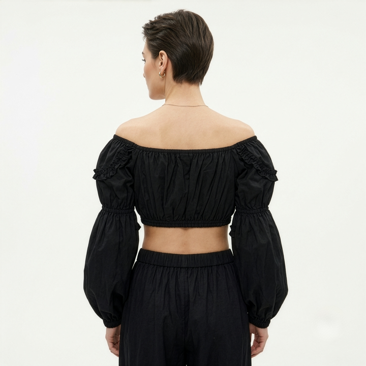 Peasant Crop Top Black