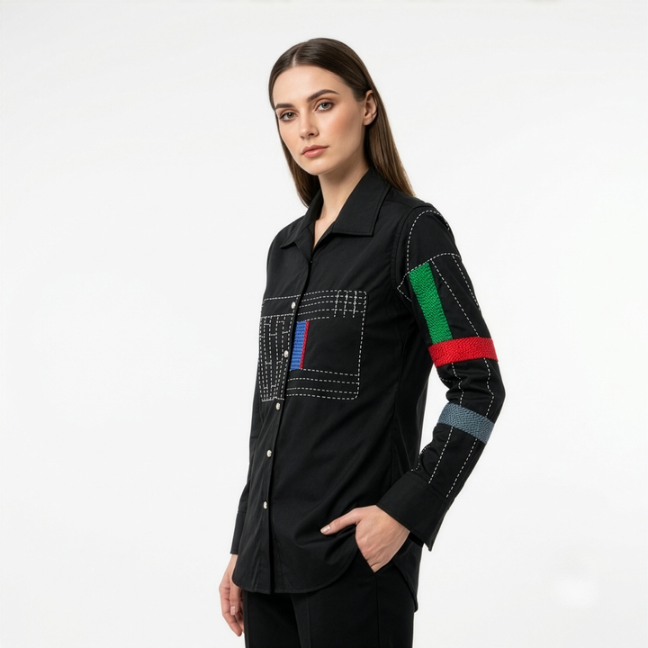 Black Embroidery Mosaic Shirt