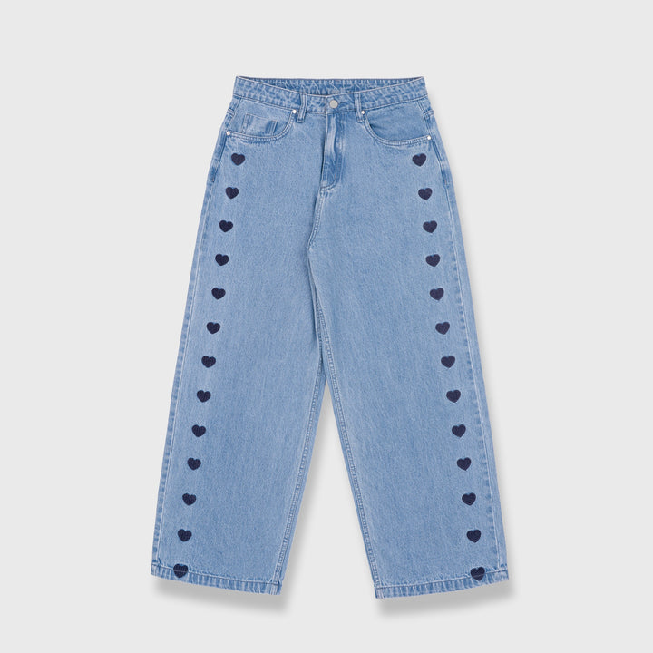 Heart Embroidered Baggy Jeans