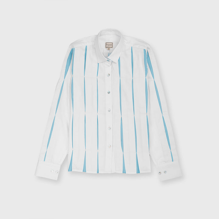 Cropped Pleated Shirt Blue
