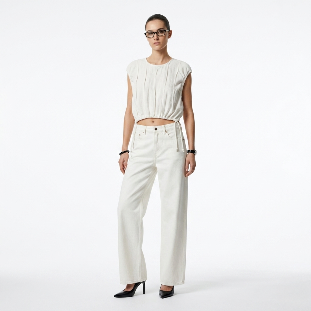 Textured Drawstring Top