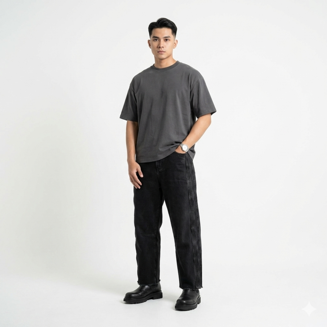 Denim With Pleated Side Panels
