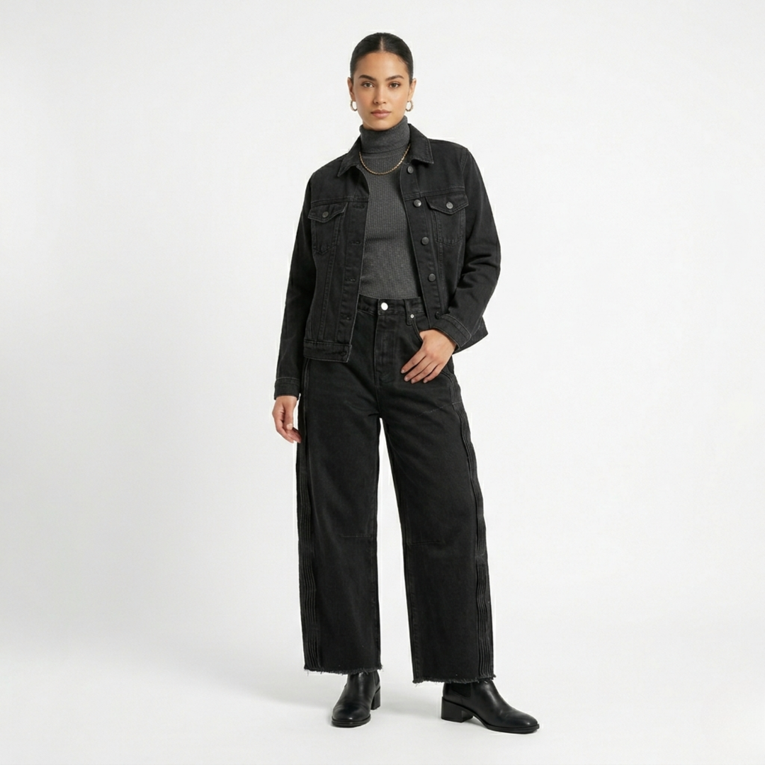 Denim With Pleated Side Panels