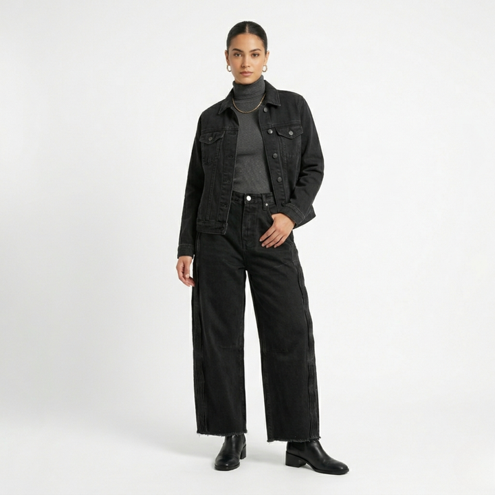 Denim With Pleated Side Panels