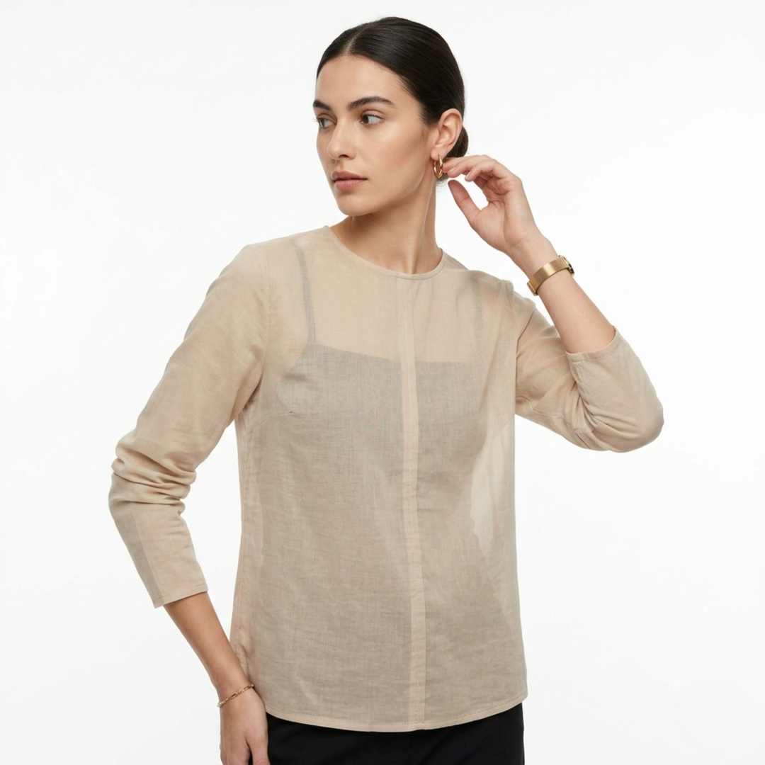 Sand Beige Sheer Top