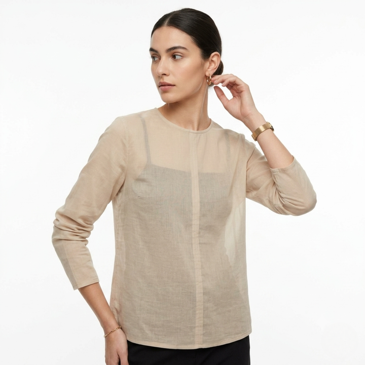 Sand Beige Sheer Top