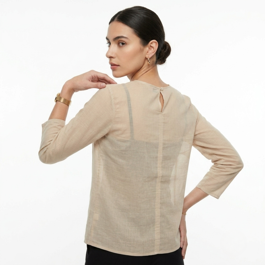 Sand Beige Sheer Top