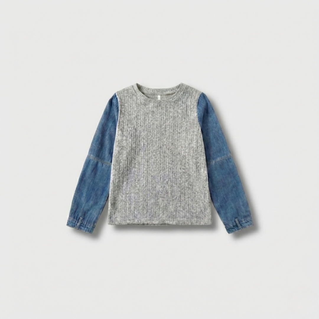 Ribbed Knit and Denim Top